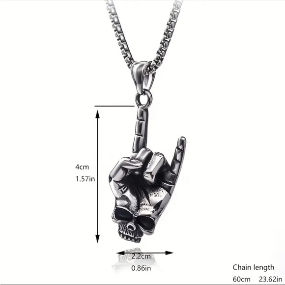 Skull hand sign pendant silver plated necklace faux fashion jewelry‎ - Picture 5 of 11